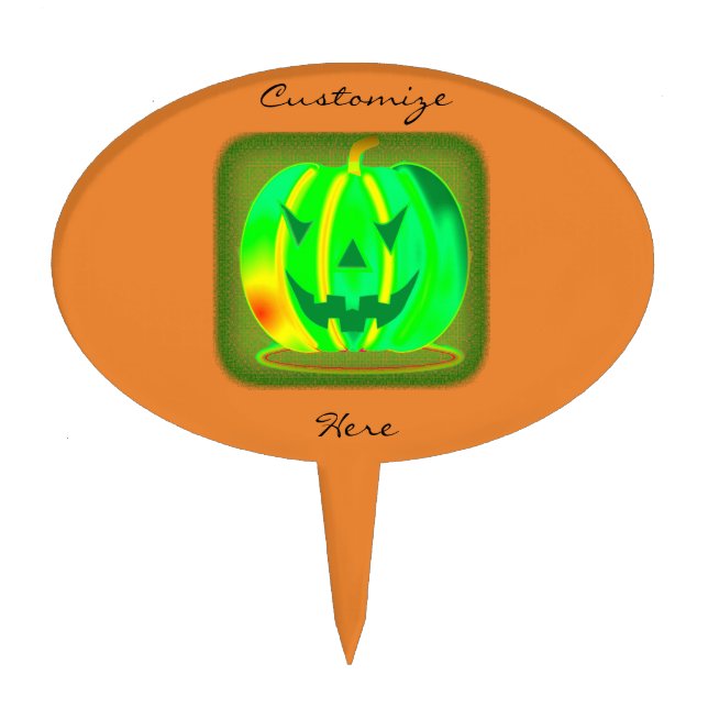 Green Jack o'lantern Halloween Thunder_Cove Cake Topper (Front)