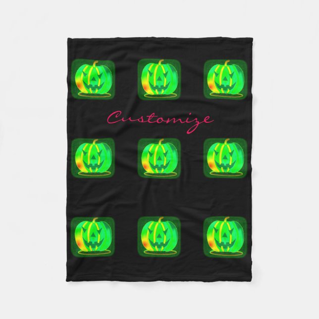 Green Jack o'lantern Halloween Thunder_Cove Fleece Blanket (Front)