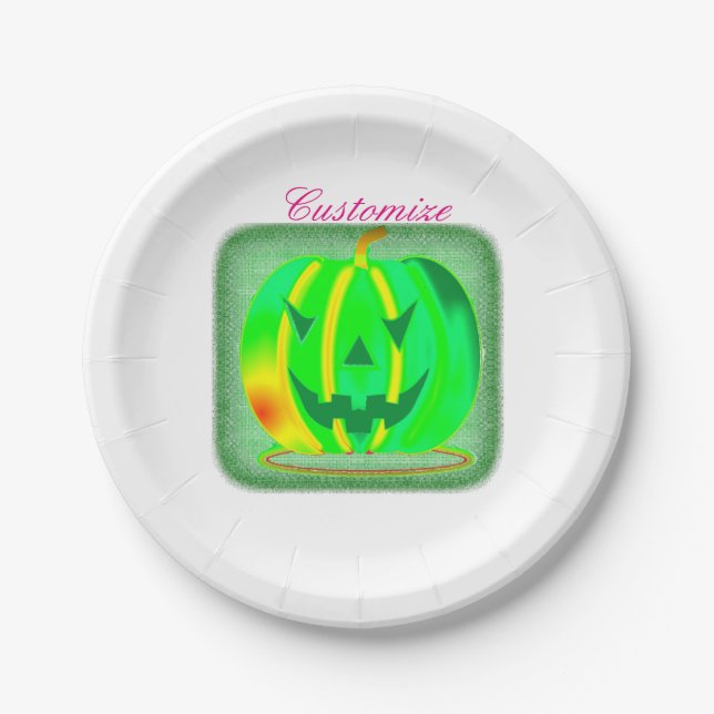 Green Jack o'lantern Halloween Thunder_Cove Paper Plates (Front)