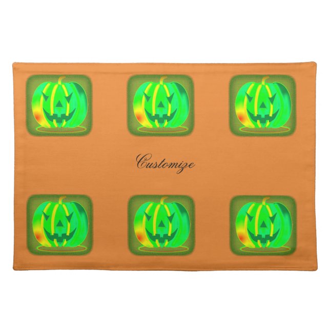 Green Jack o'lantern Halloween Thunder_Cove Placemat (Front)