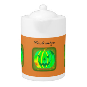 Green Jack o'lantern Halloween Thunder_Cove Teapot