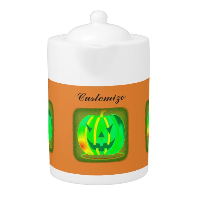 Green Jack o'lantern Halloween Thunder_Cove Teapot (Front)