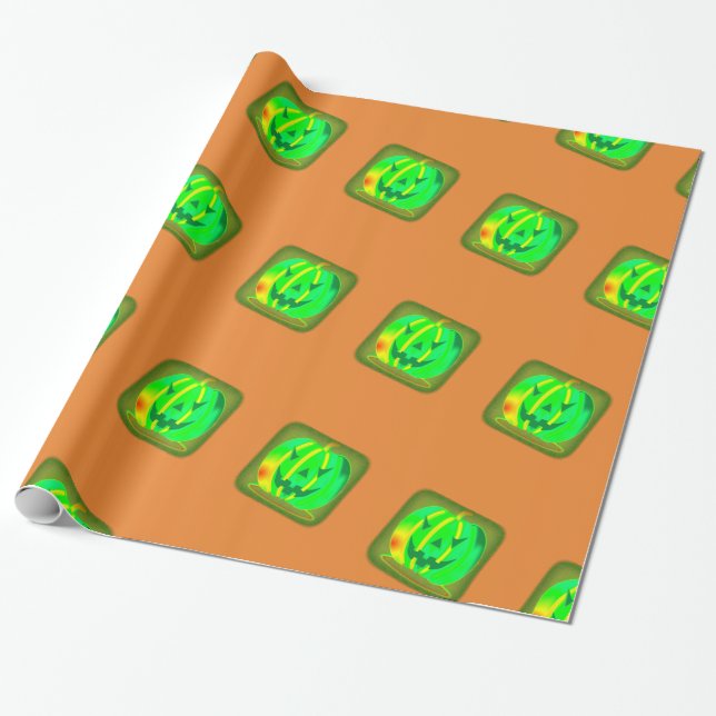 Green Jack o'lantern Halloween Thunder_Cove Wrapping Paper (Unrolled)