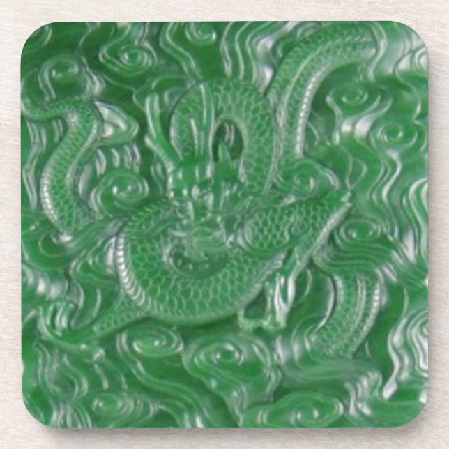 green jade chinese dragon sculpture beverage coaster (Front)