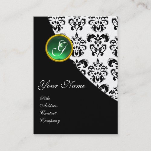 GREEN JADE  DAMASK MONOGRAM BUSINESS CARD