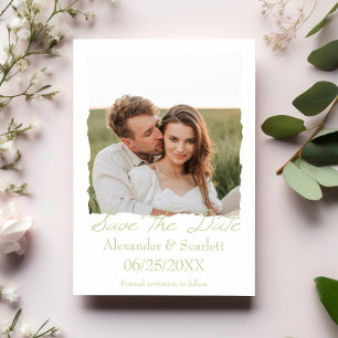 Green Jagged Frame Photo Save The Date Announcement