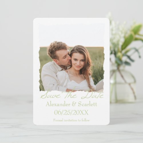 Green Jagged Frame Photo Save The Date Announcement