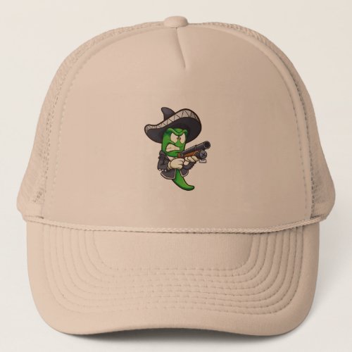 green jalapeno pepper with a mariachi outfit and a trucker hat