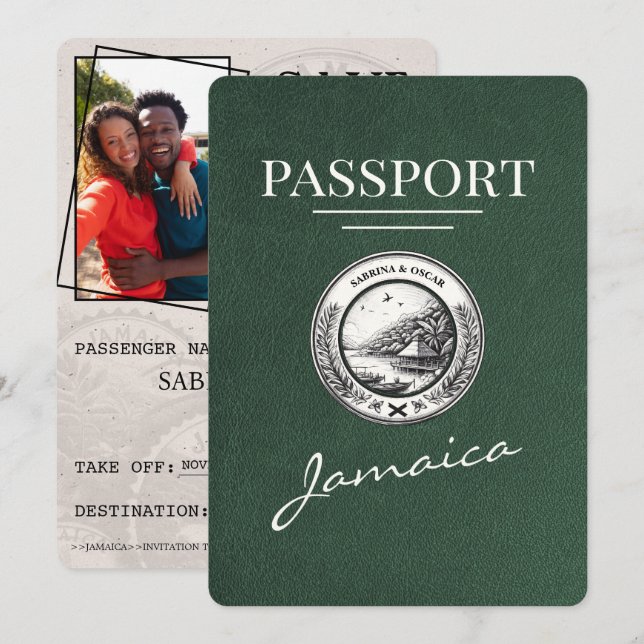 Green Jamaica Passport Save The Date (Front/Back)