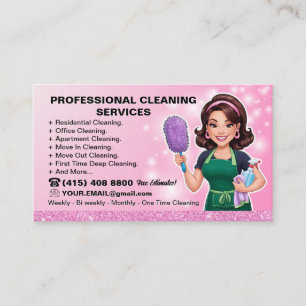 Green Janitorial Lady Business Card House Cleaning