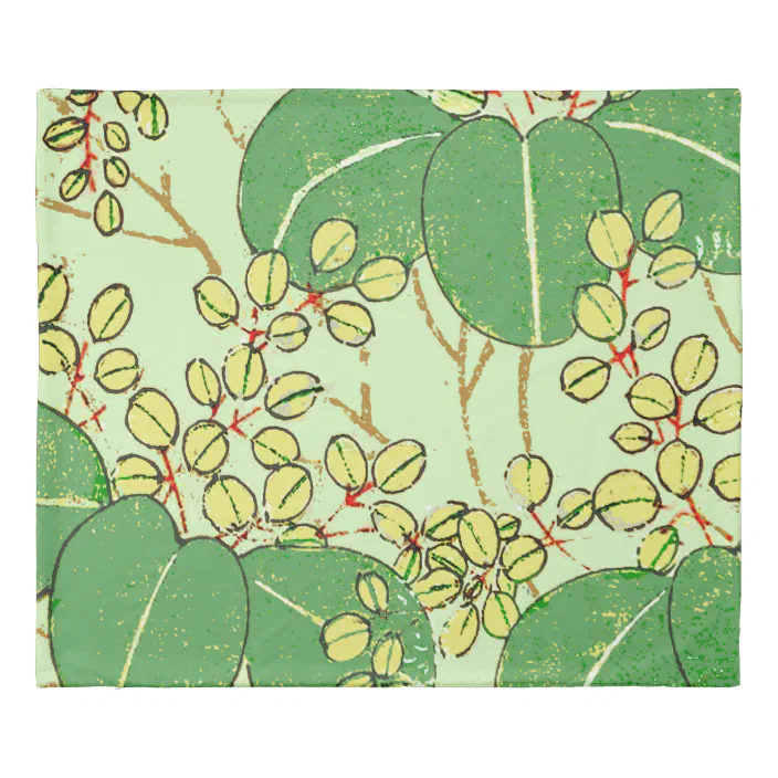 Green Japanese Art Print Design Minimal, Japanese Design Duvet Cover