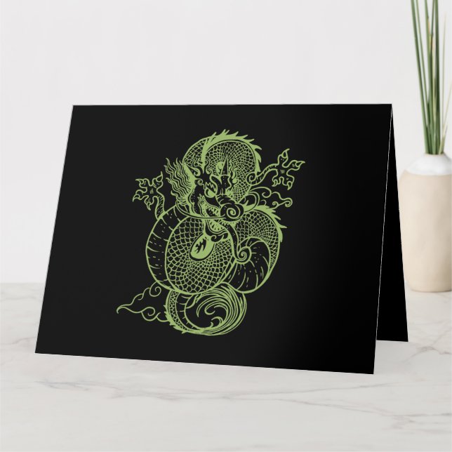 Green Japanese Asian Chinese Dragon Esthetic Soft Card (Front)