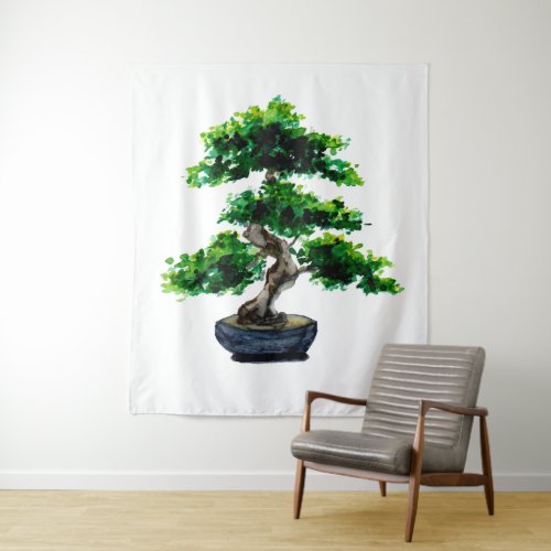 Green Japanese Bonsai Tree Tapestry