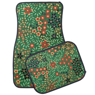 Green Japanese Floral Elegance Car Floor Mat