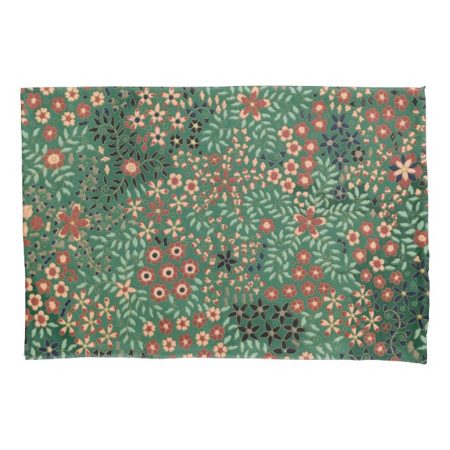 Green Japanese flower background traditional flora Pillow Case (Front)