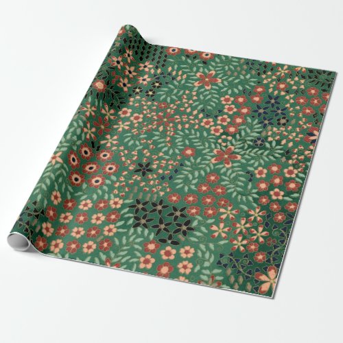 Green Japanese flower background traditional flora Wrapping Paper