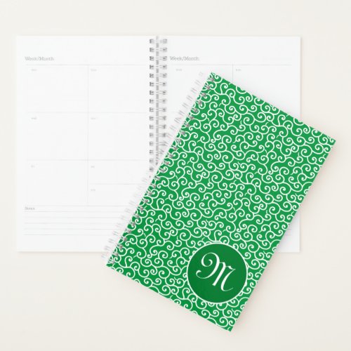 Green Japanese Karakusa Spiral Vine Pattern Planner