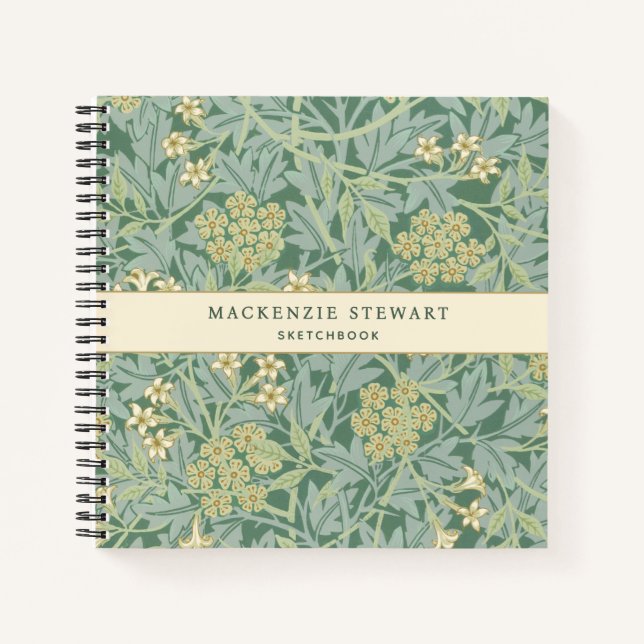 Green Jasmine Botanical Pattern Sketchbook Notebook (Front)