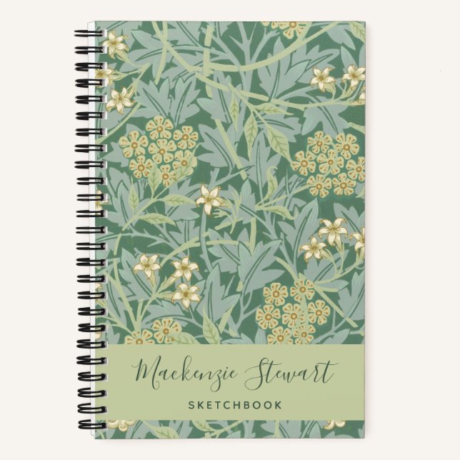 Green Jasmine Floral Pattern Sketchbook Notebook (Front)