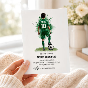Green Jersey Boy Back View Soccer Birthday Invitation