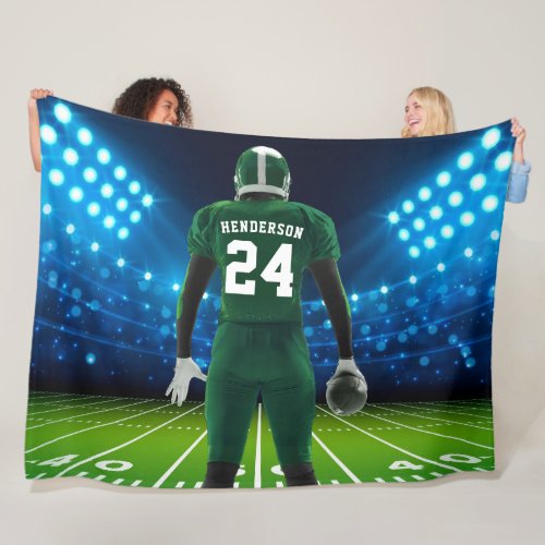Green Jersey Personalized Football Player Fleece Blanket