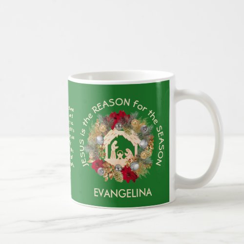 Green JESUS IS THE REASON Christmas Coffee Mug