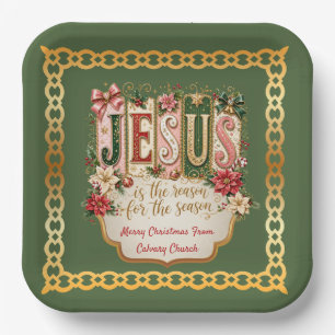 Green Jesus is the Reason for the Season Square Paper Plates