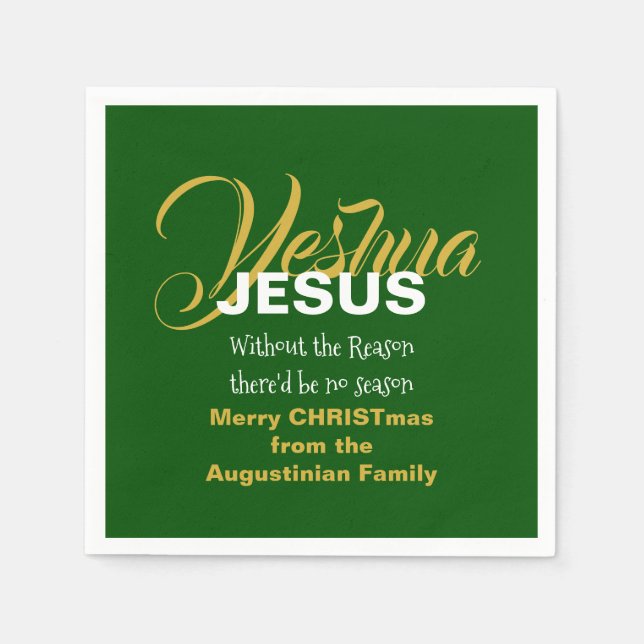 Green JESUS REASON SEASON Christmas Paper Napkins (Front)