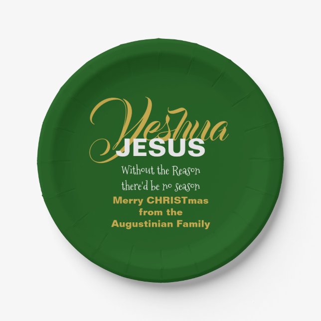 Green JESUS REASON SEASON Christmas Paper Plates (Front)