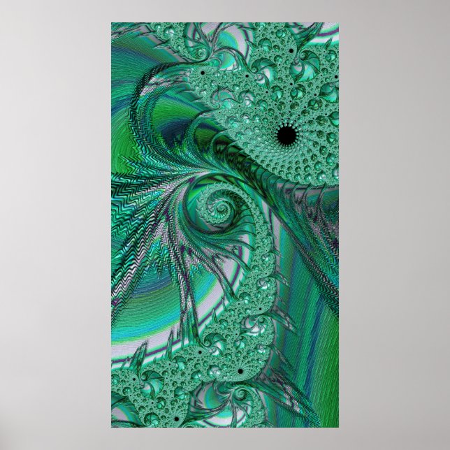 Green Jeweled Bird of Paradise Fractal Abstract Poster (Front)