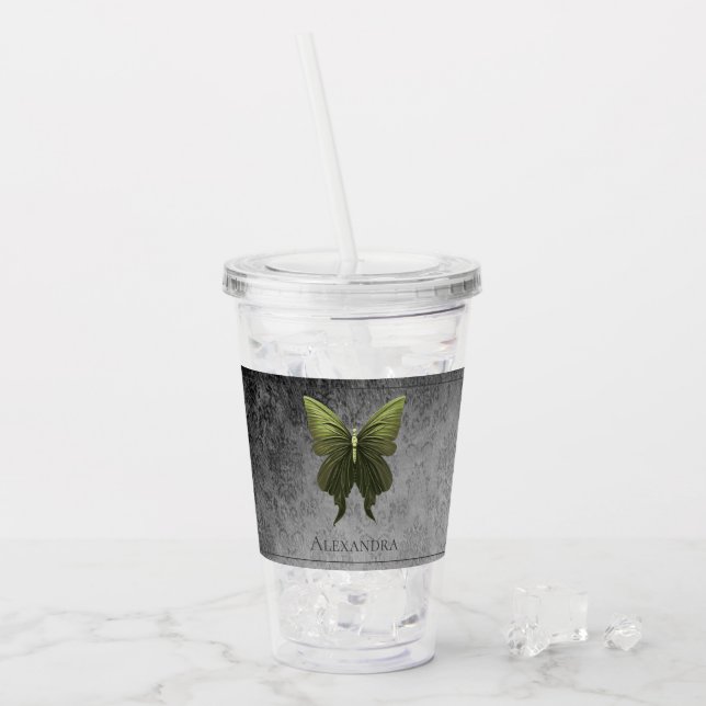 Green Jeweled Butterfly Acrylic Tumbler (Front Ice)