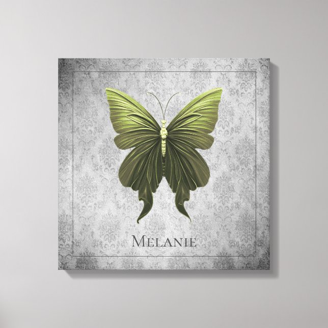 Green Jeweled Butterfly Canvas Print (Front)