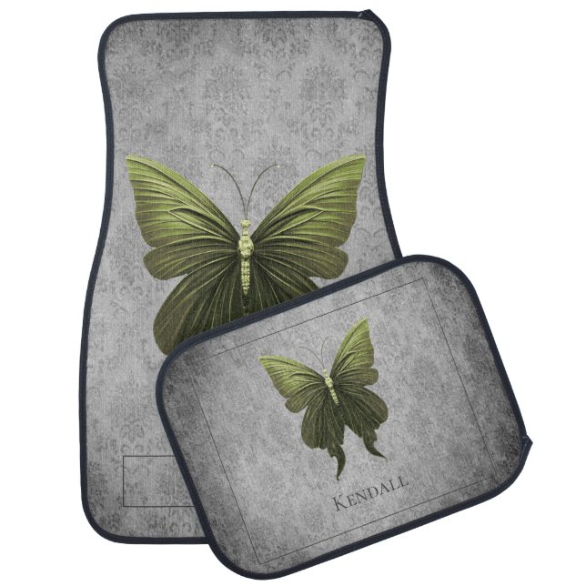 Green Jeweled Butterfly Car Floor Mat (Set)