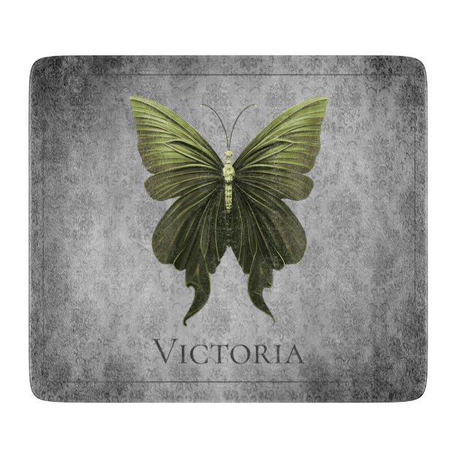 Green Jeweled Butterfly Cutting Board (Front)