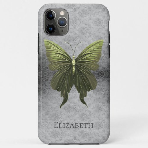 Green Jeweled Butterfly Damask iPhone 11 Pro Max Case