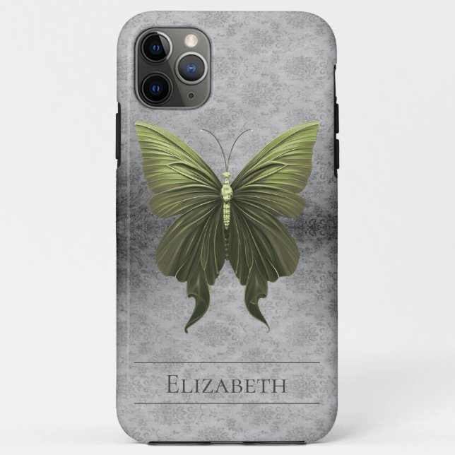 Green Jeweled Butterfly Damask Case-Mate iPhone Case (Back)