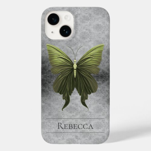Green Jeweled Butterfly Damask Case_Mate iPhone 14 Case