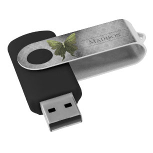 Green Jeweled Butterfly Damask Flash Drive
