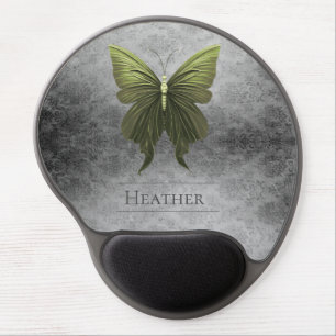 Green Jeweled Butterfly Damask Gel Mouse Pad
