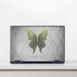 Green Jeweled Butterfly Damask HP Laptop Skin