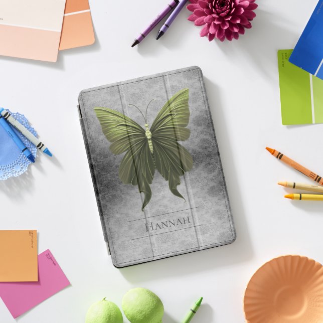 Green Jeweled Butterfly Damask iPad Pro Cover (Desk)