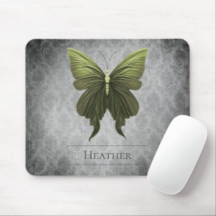 Green Jeweled Butterfly Damask Mouse Pad
