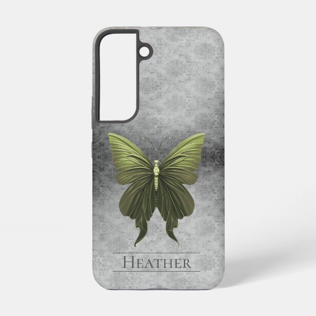 Green Jeweled Butterfly Damask Samsung Galaxy Case (Back)