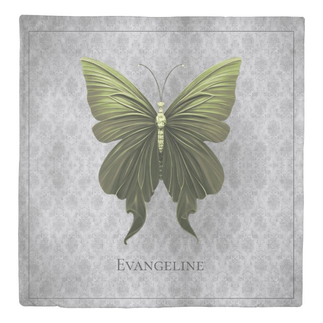 Green Jeweled Butterfly Duvet Cover (Front)
