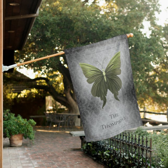 Green Jeweled Butterfly House Flag (In SItu)