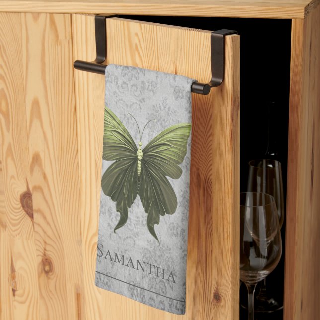 Green Jeweled Butterfly Kitchen Towel (Thirds Fold)