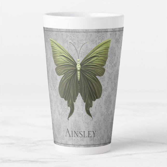 Green Jeweled Butterfly Latte Mug (Front)