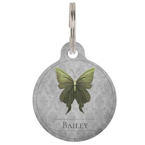 Green Jeweled Butterfly Round Pet Tag