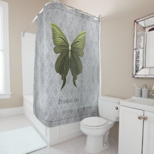 Green Jeweled Butterfly Shower Curtain