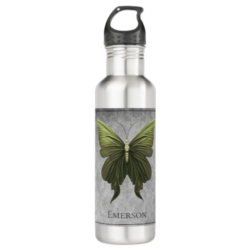 Green Jeweled Butterfly Stainless Steel Water Bottle